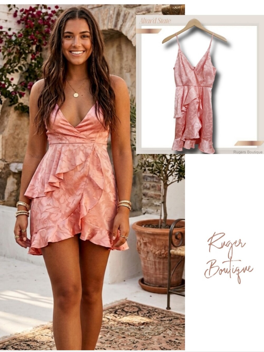 🌿Altar'd State Women's Small Peachy Pink Mini Ruffle Dress-Adorable!